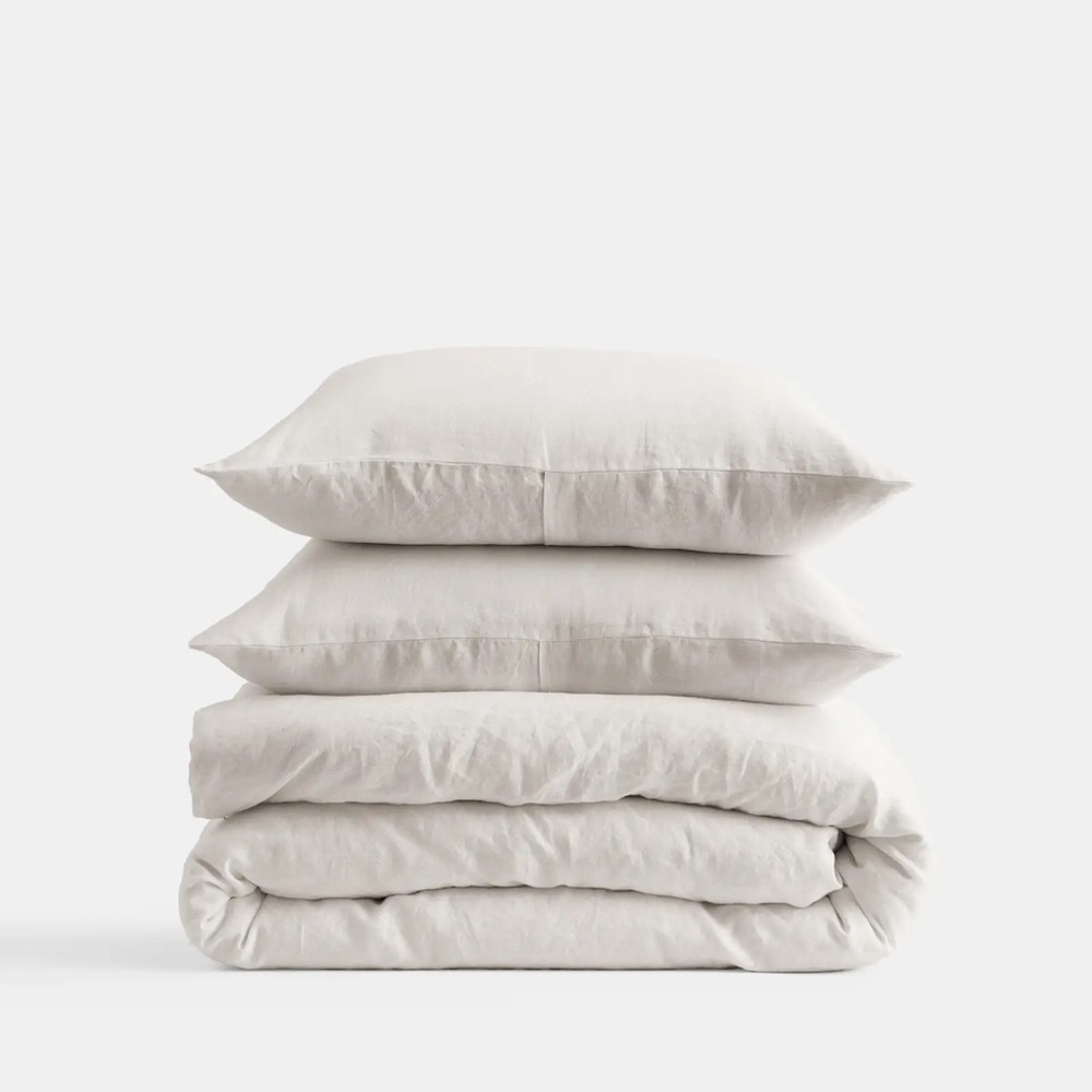Quince European Linen Duvet Cover Set in Sand Color, Full/Queen